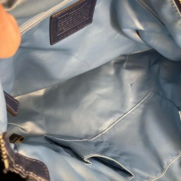 Coach Poppy Glam Glazed Navy Blue Leather Tote Bag